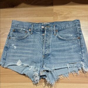 Agolde Light Blue Distressed Jean Shorts